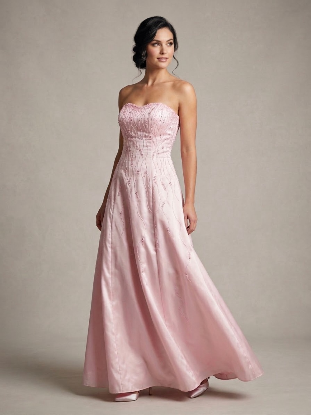 H-Lite VTG Pink Strapless Beaded Corset Back Formal Prom Gown Dress Size M